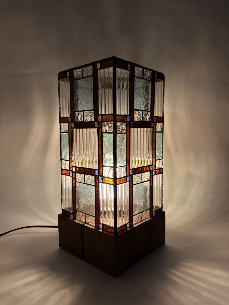 Lampe vitrail bleu et orange